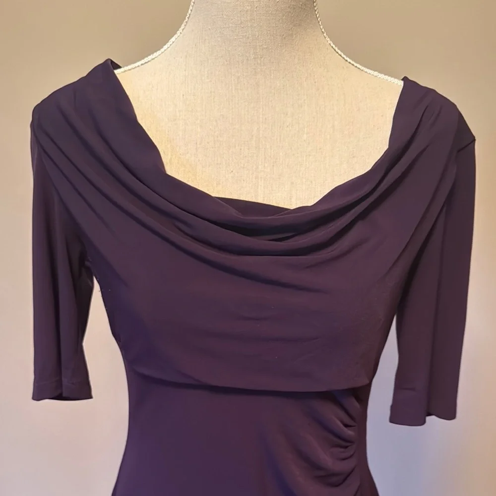 Connected Apparel Blue Ruched Cowl Neck Midi Dress - Picture 3 of 5
